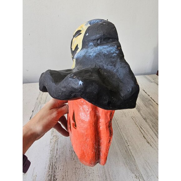 Vintage walnut ridge paper mache pumpkin witch mask painting Halloween decor 199 - Picture 5 of 10